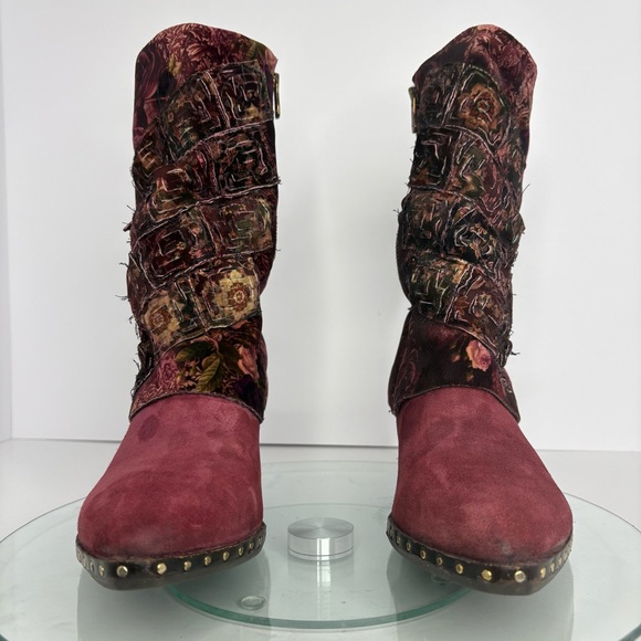 A.S.98 Saint Patchwork Floral Velvet Suede Leather Studded Boots Boho Size 9 - Picture 2 of 11